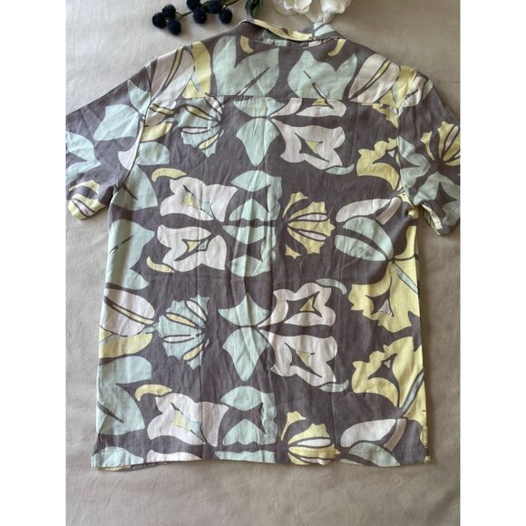 Denim & Flower Ricky Singh Mens Floral Button-Up Shirt M Cotton Blend Gray/Yello - Picture 2 of 10